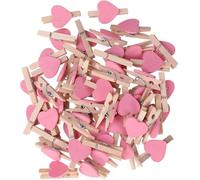 50 Pcs Pink Mini Heart Wooden Clips Clothespins Photo Paper Peg Pin Craft Decoration Clips, Clothes Pins, Laundry Storage and Organization Laundry and Cleaning