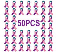 50 Pcs Pink Purple Teal Ribbon Pins Thyroid Cancer Awareness Enamel Lapel Brooch Cancer Awareness Products
