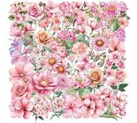 50 Pcs Pink Transparent Floral Stickers,Waterproof Clear Botanical Decal,Aesthetic Flower Stickers for Scrapbooks Laptop Water Bottles Journals Notebook Diary Album & DIY Decor(Pink)