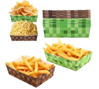 50 Pcs Pixel Party Food Trays, Pixel Paper Snack Serving Boats Green & Brown Snack Containers for Video Games Theme Party Favors & Decorations Supplies