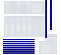 50 Pcs Plastic Card Holder, 25 pcs Clear Waterproof ID Badge Holders(Horizontal-125 * 80mm), 25 pcs ID Card Badge Holder for Lanyard(Vertical-105 * 90mm) with 10 Pcs Blue Lanyard
