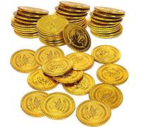 50 Pcs Plastic Gold Coins, Pirate Treasure Fake Money Toy Coins for Kids, Pirate Treasure Hunt Game Coin for Children Games Birthday Decoration and Party Supplies