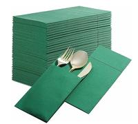 50 Pcs Pocket Dinner Napkins, Disposable Linen-Style Napkins with Cutlery Pouch, Pre-Folded for Weddings, Parties & Daily Use(Green)