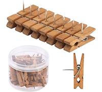 50 PCS Push Pin with Wooden Clips, Durable Wooden Push Pins, Decorative Pushpins Tacks Thumbtacks, Tacks for Cork Board Artworks Notes Photos, Craft Projects, Offices and Homes