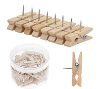 50 PCS Push Pin with Wooden Clips, Durable Wooden Push Pins, Decorative Pushpins Tacks Thumbtacks, Tacks for Cork Board Artworks Notes Photos, Craft Projects, Offices and Homes (Burlywood)