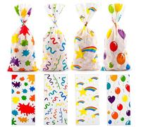50 Pcs Rainbow Balloon Graffiti Goodie Bags,Colorful Treat Bags, Plastic Cellophane Snack Gift Candy Goody with Twist Ties for Birthday Theme Party Favors Supplies
