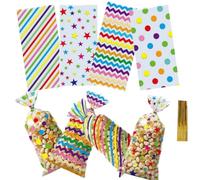 50 Pcs Rainbow Cellophane Party Bags Sweet Cone Candy Floss with Twist Ties (TYPE-6)