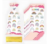 50 Pcs Rainbow Cellophane Treat Bags With Twist Ties for Girls Children Party Favors, Candy, Baby Shower, Birthday, Halloween Decoration - Colorful Goodie Sweets Gift