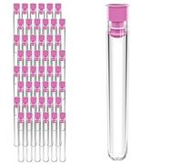 50 Pcs RE-GEN Clear Plastic Test Tubes Vial Containers with Push Fit Cap Stoppers - 12mm Tube + Mauv Lid (50 Pack)