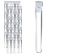 50 Pcs RE-GEN Clear Plastic Test Tubes Vial Containers with Push Fit Cap Stoppers - 16mm Tube + Clear Lid (50 Pack)