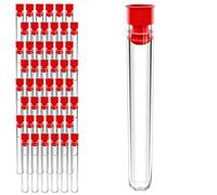 50 Pcs RE-GEN Clear Plastic Test Tubes Vial Containers with Push Fit Cap Stoppers - 16mm Tube + Red Lid (50 Pack)
