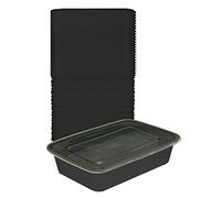 50 Pcs - Rectangular Plastic Black Containers with Leakproof Clear Lid for Meal Prep Takeaway Lunch Portion Control Stackable Nest able Storage Container Reusable Microwave Food Safe Durable (500ml)