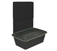 50 Pcs - Rectangular Plastic Black Containers with Leakproof Clear Lid for Meal Prep Takeaway Lunch Portion Control Stackable Nest able Storage Container Reusable Microwave Food Safe Durable (1000ml)