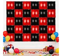 50 Pcs Red and Black Party Decorations, Square Foil Balloons Wall, 21.7 in Balloon Backdrop, Double-Sided Square Foil Balloons for Wedding Birthday Party Events