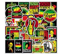 50 Pcs Reggae Rasta Music Vinyl Stickers Waterproof Self Adhesive | Colourful reggae Rasta motifs with peace signs and music sayings for designing car skateboard laptop bag travel luggage