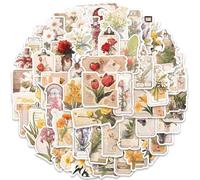 50 Pcs Retro Flower Stickers Pack for Kids Teens Adults, Vintage Floral Stickers Waterproof Vinyl Decals for Scrapbook Water Bottles Laptops Phones Bike Skateboards Lugguage