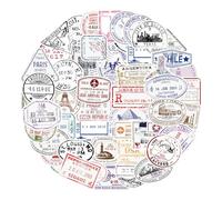 50 Pcs Retro Stamp Postmark Theme Stickers, Vintage Travel Cool Stickers PVC Waterproof Transparent Vinyl Stickers for Luggage, Travel case, Suitcase, Water Bottle, Laptop, Helmet, Motorbikes