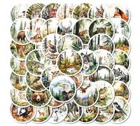 50 Pcs Retro Style Stickers for Children Teens Girls Boys,Watercolor Animals Stickers for Laptop Water Bottles,Bicycle,Skateboard,Computer,Waterproof Vinyl for Wall, Graffiti Stickers