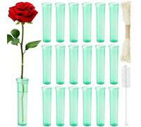 50 Pcs Reusable Flower Water Tubes, 7.2cm Plastic Floral Test Tubes with Lid - Leak-Proof for Fresh Flowers, Includes Cleaning Brush & Twine, Green(Green)