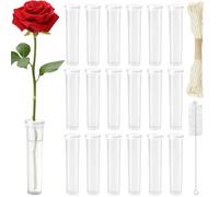 50 Pcs Reusable Flower Water Tubes, 7.2cm Plastic Floral Test Tubes with Lid - Leak-Proof for Fresh Flowers, Includes Cleaning Brush & Twine, Green(Transparent)