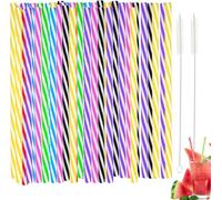 50 Pcs Reusable Plastic Straws Drinking Hard Straws with 2 Cleaner Brush for for Juice Cocktail Family Bars Cafes Restaurants BBQ Parties Celebrations