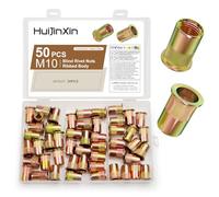 50 Pcs Rivet Nuts Kit, Rivnuts Kit, M10 Flat Head Threaded Insert Nuts, Carbon Steel Threaded Insert Nutsert Blind Rivet Inserts Nut Assortment Set for for Metal Sheets Wood Electrical