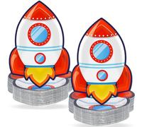 50 PCS Rocket Ship Paper Plates for Outer Space Birthday Party Supplies Disposable Solar System Themed Party Dessert Plates Starry Night Baby Shower Party Galaxy Birthday Themed Decoration Kids