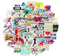 50 Pcs Running Theme Stickers Pack, Waterproof Vinyl Decals with Inspirational Running Quotes for Laptop Water Bottle Tumbler Phone Case Journal Scrapbook Jogger Fitness Sports Motivational Décor