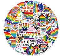 50 Pcs Safe Space Stickers Pack, Rainbow Vinyl Decals with Inclusive Quotes, Waterproof Aesthetic Stickers for Laptop, Notebook, Scrapbook, Skateboard, Water Bottle, Suitcase, Phone Case Decoration