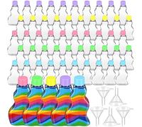 50 Pcs Sand Art Bottles Bulk Wave Shaped Plastic Bottles with Funnels Sand Art Kits for Kids Sand Art Containers Craft Collection Bottle for DIY Activity Party Favor, Sand Not Included (Colorful Lid)