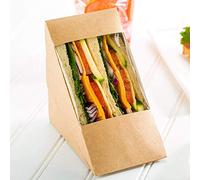 50 PCS Sandwich Wedge Box, Kraft Paper Sandwich Take Out containers - Triangle Sandwich Box with Window,Triangular Baking Packaging Box Sandwich Packaging Box (12x6.5cm)