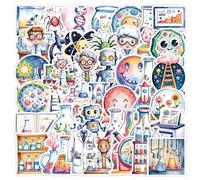50 Pcs Science Laboratory Stickers Vinyl Funny Physical Chemistry Experiment Sticker for Water Bottle Laptop Scrapbook Skateboard Guitar Bike Luggage,Waterproof Trendy Decals for Student Teens