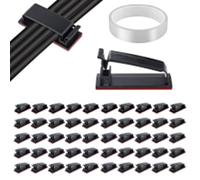 50 Pcs Self-Adhesive Cable Clips Set, PNXKTXO Upgraded White Cable Management Clips Wire Holders with Traceless Adhesive Tape for Effortless Cord Organization (Black)