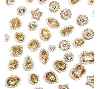 50 PCS Sew on Rhinestones, Mixed Shapes Crystals Glass Sew on Gems for Crafts, Mental Flatback Claw Gemstones, Sewing Rhinestones Embellishments for Jewelry Clothes Shoes Costume (Gold)