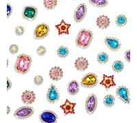 50 PCS Sew on Rhinestones, Mixed Shapes Crystals Glass Sew on Gems for Crafts, Mental Flatback Claw Gemstones, Sewing Rhinestones Embellishments for Jewelry Clothes Shoes Costume (Colorful)
