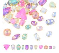 50 PCS Sew on Rhinestones Mixed Shapes Glass Rhinestones Sew on Crystal Gems Mental Flatback with Gold Claw for Jewelry Crafts Clothes DIY Craft Shoes Dress Jewelry Making Mixed Color