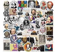 50 Pcs Shakespeare Sticker Pack, Funny Vinyl Decals for Water Bottle, Laptop, Guitar, Luggage, Scrapbook | Waterproof Shakespeare Quotes & Portraits Stickers for DIY Decoration