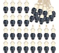 50 Pcs Skull Car Perfume Bottles, Gothic Skeleton Hanging Glass Diffuser Bottles Bulk, Empty Refillable Car Air Freshener Jars with Wooden Cap Rope for Essential Oils Decor Gifts