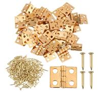 50 Pcs Small Brass Hinges, 0.31x0.39in Pure Copper Butt Hinge Brass Hinges with Screws Mini Folding Butt Hinges for Small Cabinet Door Wooden Jewelry Box