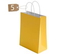 50 Pcs Small Gold Paper Party Bags with Handles Colourful Paper Gift Bags for Kids Parties Weddings Birthdays Baby Showers Xmas and Sweets 18x22x8cm Kraft Bags