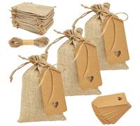 50 Pcs Small Hessian Bags with Drawstring,Reusable Small Canvas Drawstring Bags,Linen Burlap Bag for Jewellery Wedding Christmas,3.9×5.9in