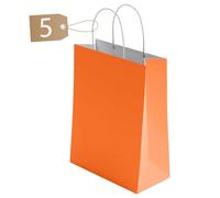 50 Pcs Small Orange Paper Party Bags with Handles Colourful Paper Gift Bags for Kids Parties Weddings Birthdays Baby Showers Xmas and Sweets 18x22x8cm Kraft Bags