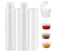 50 Pcs Small Pots with Lids, 1oz Small Plastic Sauce Pots with Lids, Clear Jelly Shot Cups Plastic Deli Pot for Dips, Chutney, Sauces, Condiments, Crafts and Deli