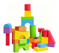 50 Pcs Soft Foam Building Blocks Set with Multiple Geometric Shapes Big Construction Blocks Set for Creative Construction and DIY Soft Stacking Blocks for Home Playrooms Classrooms Activities