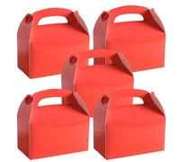 50 Pcs Solid Red Party Boxes with Handles 15x9x9 cm Gift Packaging Boxes | Favour Cartons Plain DIY Treat Containers for Birthday Wedding Supply Party Decorations Baby Shower Candy Snack Party Decor