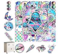 50 Pcs Space Party Scrapbook Stickers, Holographic Sticker, Alien Stickers, Aesthetic Sticker, Lovely Waterproof Vinyl Decals, for Laptop, Water Bottle, Skateboard, Scooter Helmet, Bumper Suitcase