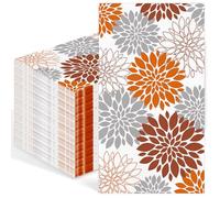 50 PCS Spring Floral Paper Napkin Orange Dahlia Flower Disposable Napkins Spring Dessert Dinner 3-Ply Floral Hand Towel for Birthday, Wedding, Everyday Use Paper Napkins Patterned, 40x33cm