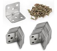 50 PCS Stainless Steel Corner Brackets, L Bracket, 90 Degree Corner Brace with 200 Screws, Right Angle Bracket, Metal Brackets for Wood Furniture Fixing and Repairing-36 x 27mm