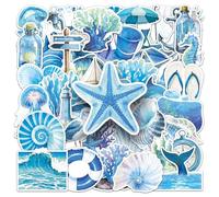 50 PCS Stickers for Aesthetic Blue Ocean,Beachy Sticker Pack Vinyl Skateboard Guitar Door Laptop Luggage Car Bike Water Bottle Birthday Party Supplies Teens Boys and Girls Decals