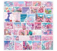 50 PCS Stickers for Sakura Series,Sakura Stickers,Teens Boys and Girls Sticker Pack Vinyl Skateboard Guitar Door Laptop Luggage Car Bike Water Bottle Birthday Party Supplies Stickers